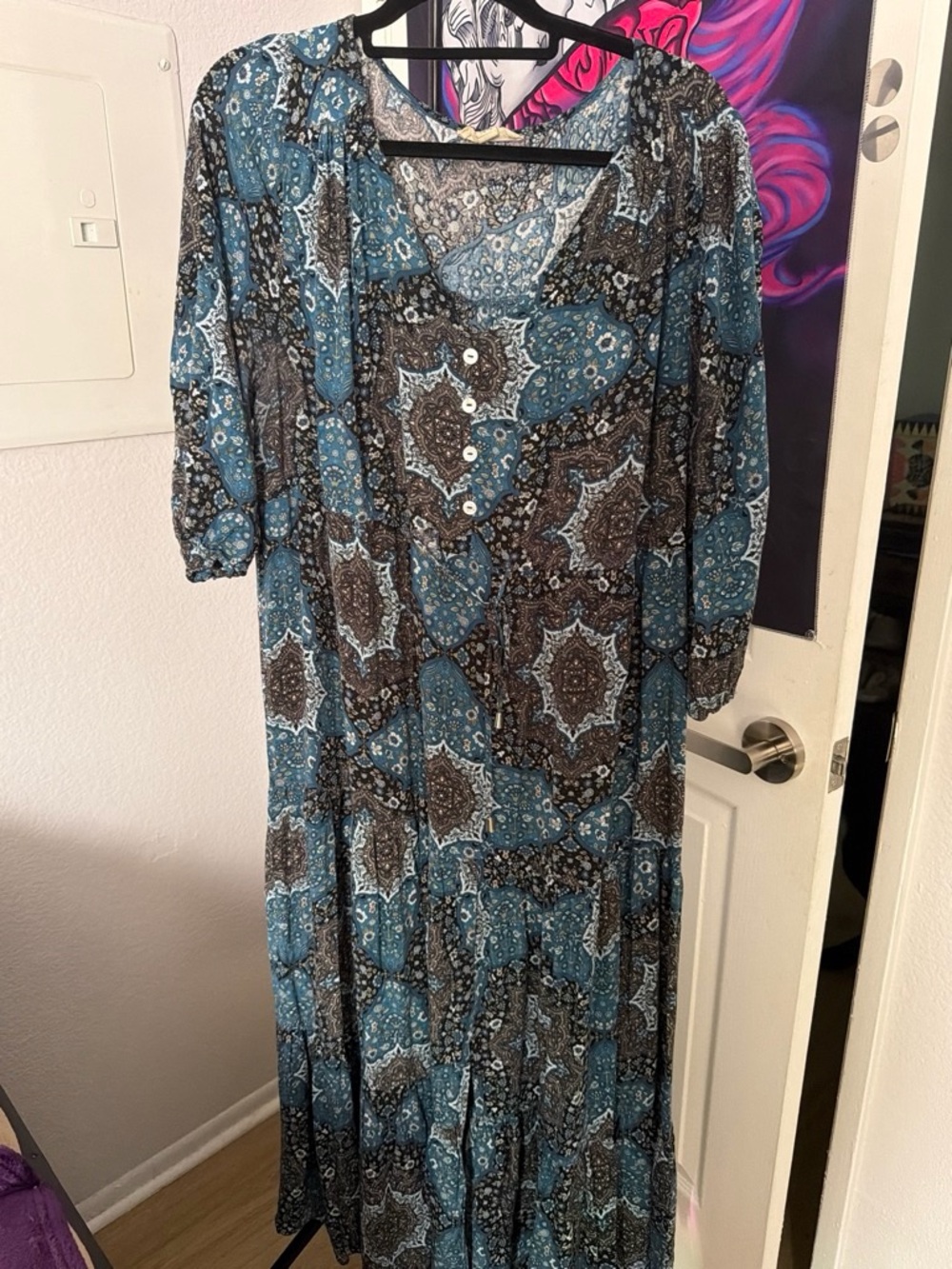 Blue and Brown Printed Maxi Dress